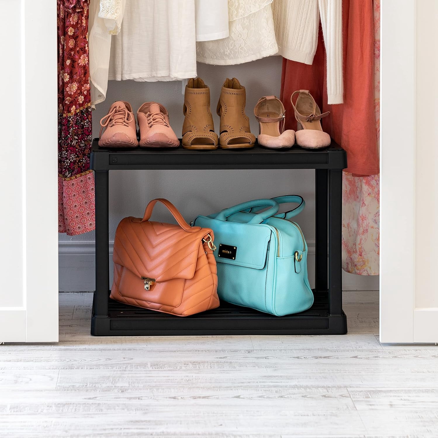 IRIS 2 Tier Shelving Unit, 17'' Fixed Height, Medium Storage Organizer for Home, Shoe Rack Entryway, Garage, Closet