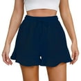 thumbnail image 2 of IDALL Athletic Shorts for Women Linen Shorts Women Casual Shorts Comfy Drawstring Lace Up Elastic Waist Summer With Pockets Wide Leg Shorts Summer Shorts Lounge Shorts Women Dark Blue L, 2 of 8