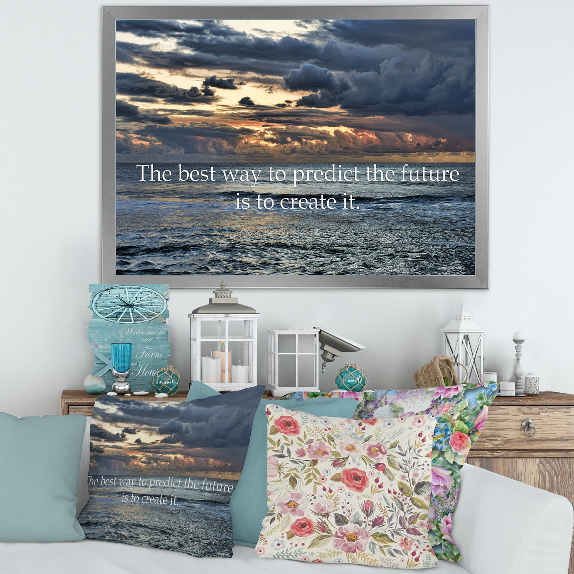 Designart 'The Best Way To Predict The Future Is To Create It Blue Ocean' Nautical & Coastal Framed Art Print