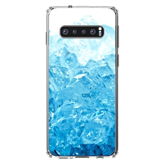 DistinctInk Clear Shockproof Hybrid Case for Samsung Galaxy S10  PLUS(6.4" Screen) - TPU Bumper, Acrylic Back, Tempered Glass Screen Protector - Clear Blue Ice Image Print