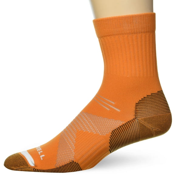 Merrell Men's and Women's Trail Runner Lightweight Mid Crew Sock with Arch Support and Blister Prevention 1 Pair Pack, Orange, Shoe Size: 9-11