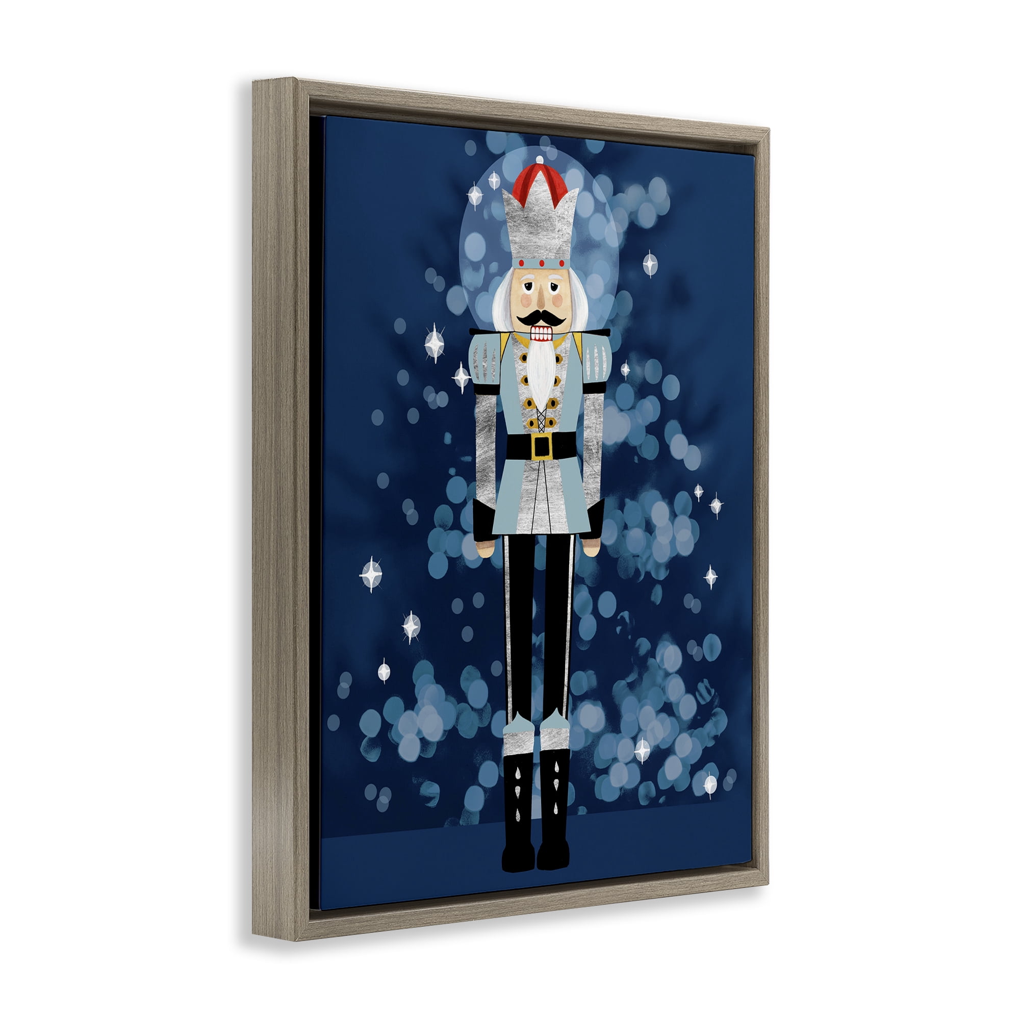 Stupell Industries Blue Holiday Nutcracker Holiday Painting Brown Floater Framed Art Print Wall Art, 17 x 21