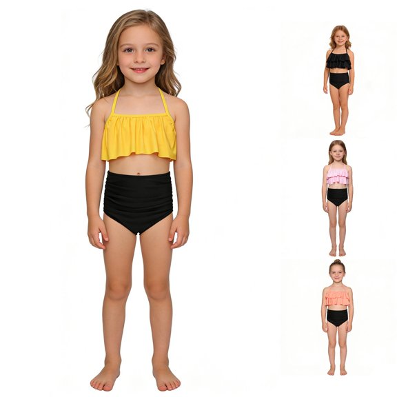 High Elasticity Girls Swimwear Nylon Two Piece Swimsuit for Kids Youth Comfortable Beach Pool Wear Breaking Girls Swimsuits 9-10 Years