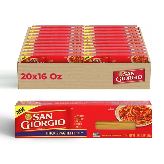 San Giorgio Thick Spaghetti Pasta, 20-Pack (16 oz Each) – Italian Style Pasta for Hearty Meals & Rich Sauces