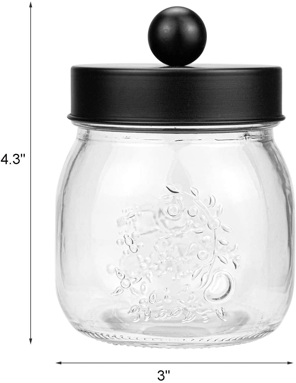 2-Pack Bath Salts Elwiya Bathroom Apothecary Jars Set Farmhouse Decor Qtip Dispenser Holder Glass Ball/Black Rounds Rustic Vanity Organizer with Stainless Steel Lids for Cotton Swabs 