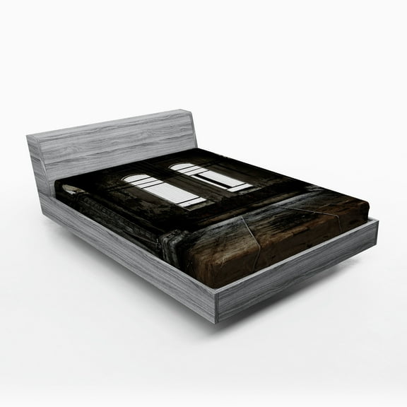 Ambesonne Industrial Fitted Sheet, Wrecked Walls, Queen Size, White Dark Brown