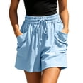 thumbnail image 5 of Women's Loose Fit Cotton Blend Casual Shorts with Pockets, High Waisted Elastic Drawstring Summer Beach Shorts, Lightweight Breathable Fabric, Tummy Control Comfy Lounge | TruHer,Light Blue L, 5 of 7