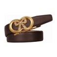 thumbnail image 1 of Catelles Women's Brown Cowhide Leather Belt with Rhinestone-Adorned Gold Alloy Automatic Buckle  Elegant Fashion Accessory for Casual Pants，Gift Box &length 105cm Width 2.4cm, 1 of 11