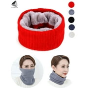 PULLIMORE Womens Mens Winter Fleece Lined Neck Warmer Fleece Lined Circle Snood Scarf (Red)