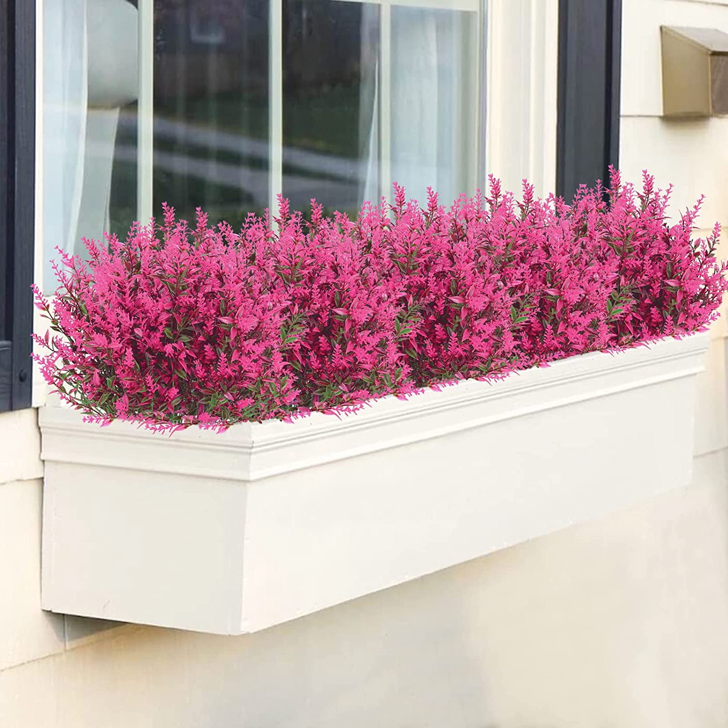 Sinhoon 24 Bundles Artificial Lavender Flowers Outdoor Fake Flowers for Decoration UV Resistant No Fade Faux Plastic Plants Garden Porch Window Box Décor (hot pink)