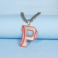 thumbnail image 3 of Baseball Initial A-Z Letter Pendant Necklace Cuban Chain Stainless Steel Jewelry, 3 of 7