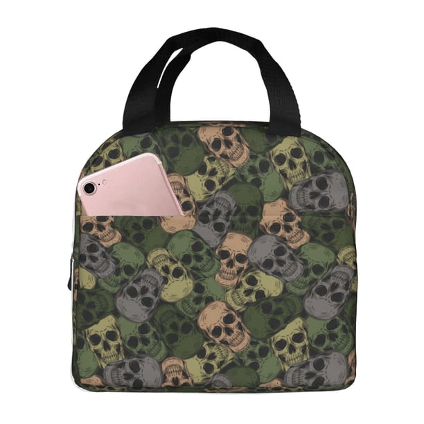 Easygdp Camouflage Skulls Bolsa Térmica Premium - Tela Oxford Impermeable, Gran Capacidad, Bolsillo Frontal, Unisex para Trabajo, Escuela, Actividades al Aire Libre y Picnics