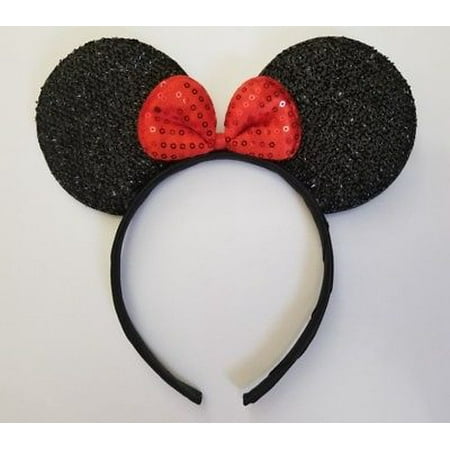 Thermal Ear Band LWS LA Wholesale Store 1 Red Sequin Bow Minnie Ear Headband Wedding Mickey Disney Princess MICKEY PARTY ()