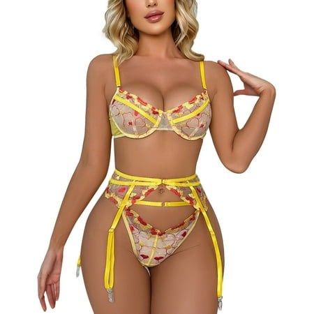 

Women Exotic Lingerie Set Underwire Embroidery Thong Belt G String Bra Fashion Leisure Spring Summer Daily Holiday Club Vacation Nightwear Underwear Valentine s Day Gift