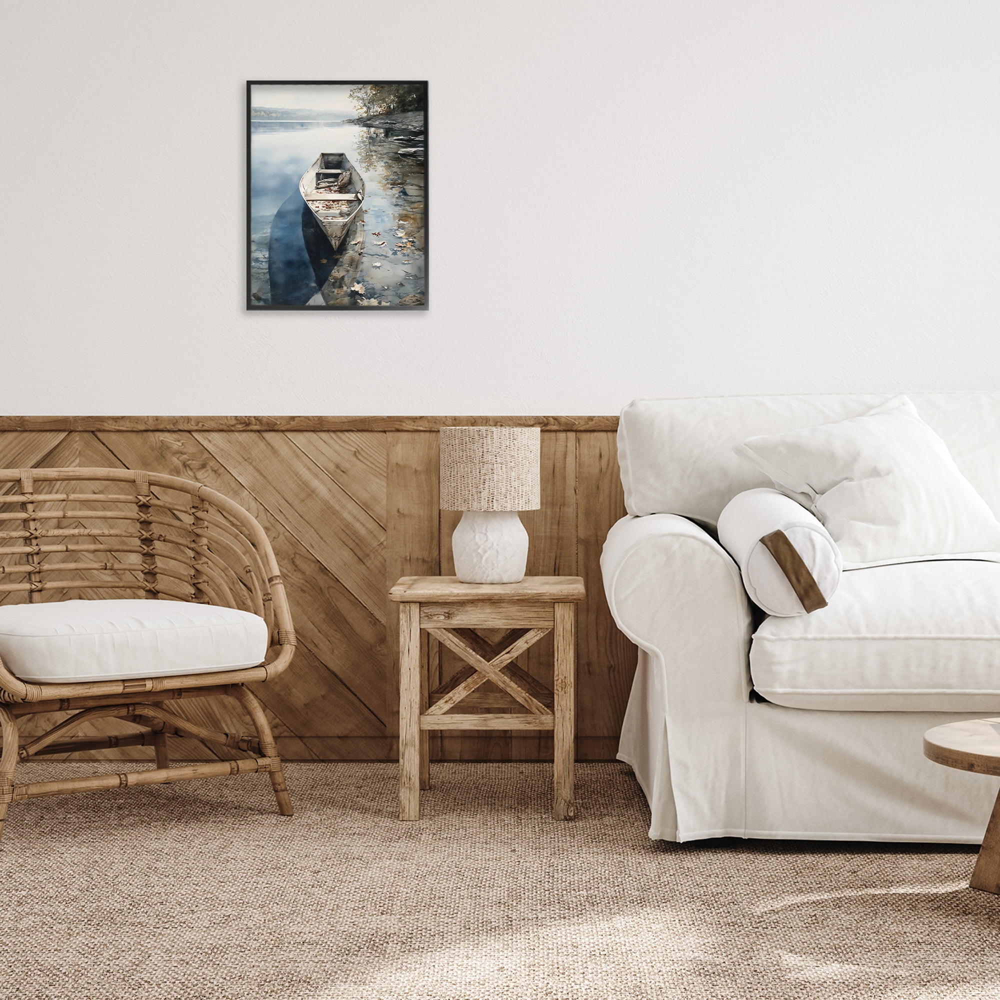 Stupell Industries Boat In The Fall Reflection Black Framed Giclee Art, design by Franklyn Gregory