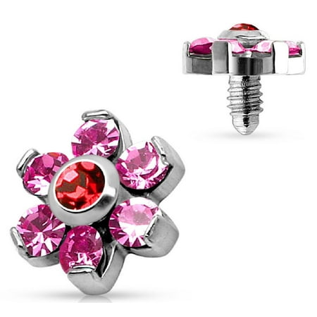 Internally Threaded Dermal Anchors - Prong Crystal Flower 316L Surgical Steel Internally Threaded Dermal Anchor Top 4mm top 14g
