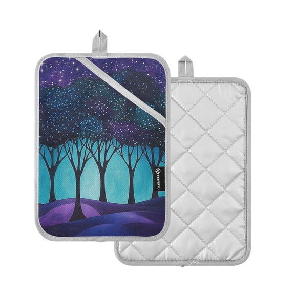 Yayeee Pot Holders Kitchen Heat Resistant with Pocket 7"x9.8" Cotton Oven Cooking Hot Pads, Purple Moonlight Forest