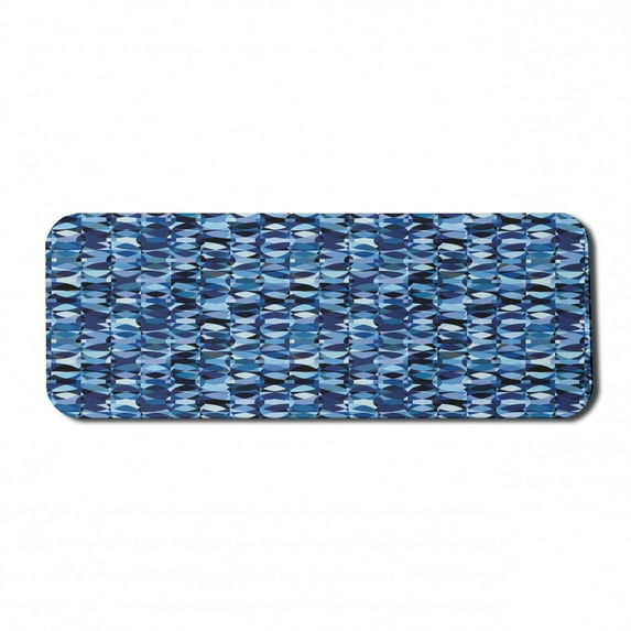 Abstract Computer Mouse Pad, Intertwined Circular Elements in Monochrome, Rectangle Non-Slip Rubber Mousepad Large, 31" x 12" Gaming Size, Night Blue Baby Blue, by Ambesonne