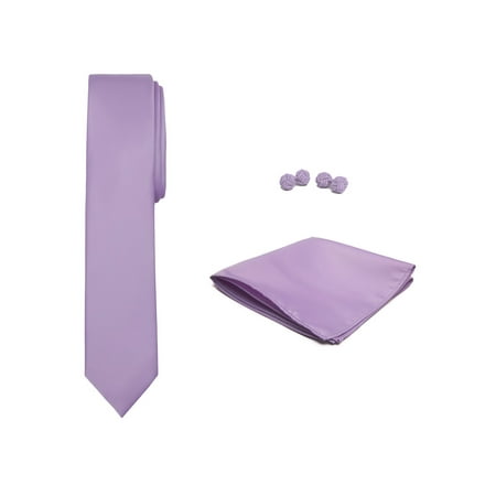 Pink Enamel Cufflinks - Jacob Alexander Solid Color Men's Skinny Tie Hanky and Cufflink Set