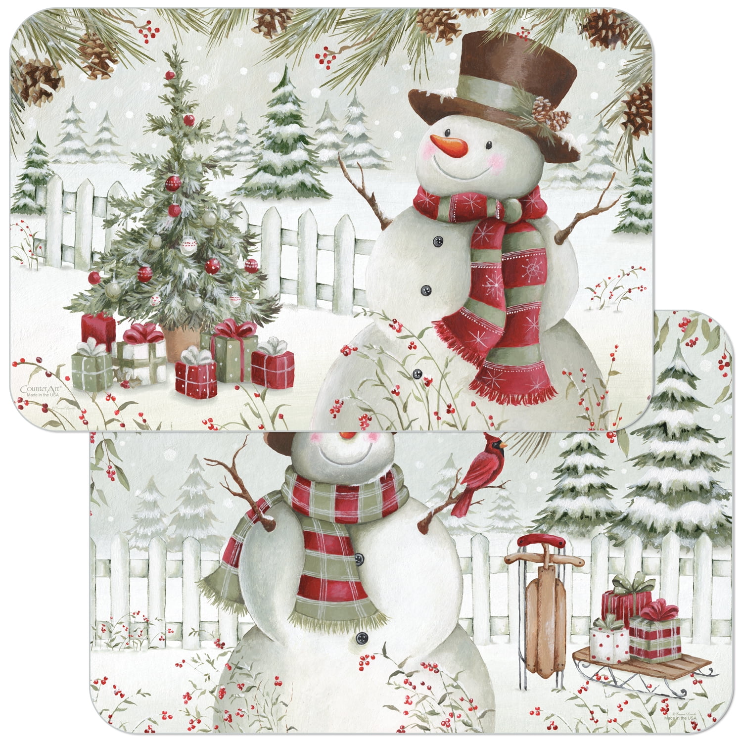 CounterArt "Brown Hat Snowman" Reversible Rectangular Plastic Tabletop