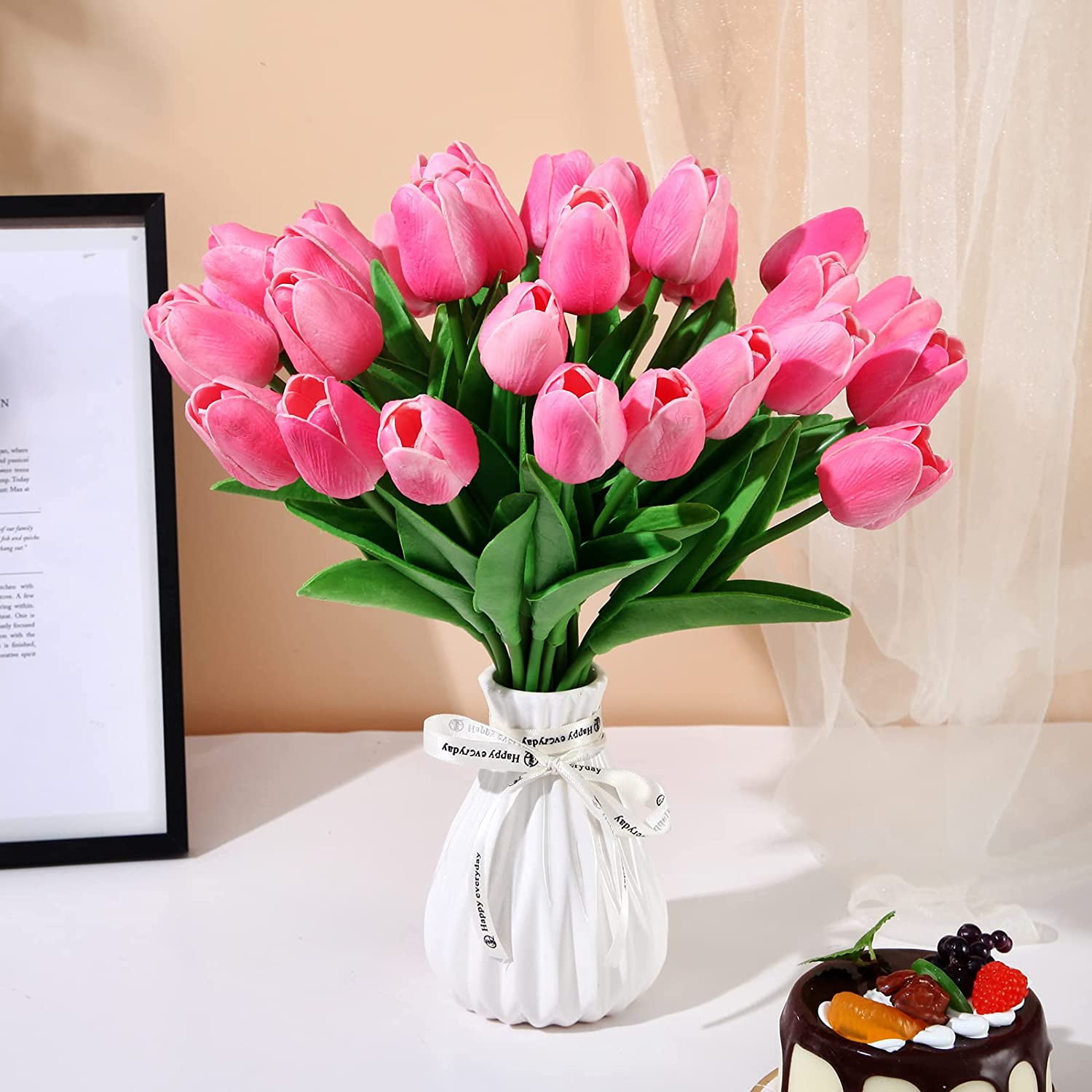 20PCS Tulips Artificial Flowers Real Touch Tulips Flowers for Decoration 13.5" Tulips Flowers Bulk Artificial Tulips Flowers for Vase Centerpieces Home Wedding Bouquet