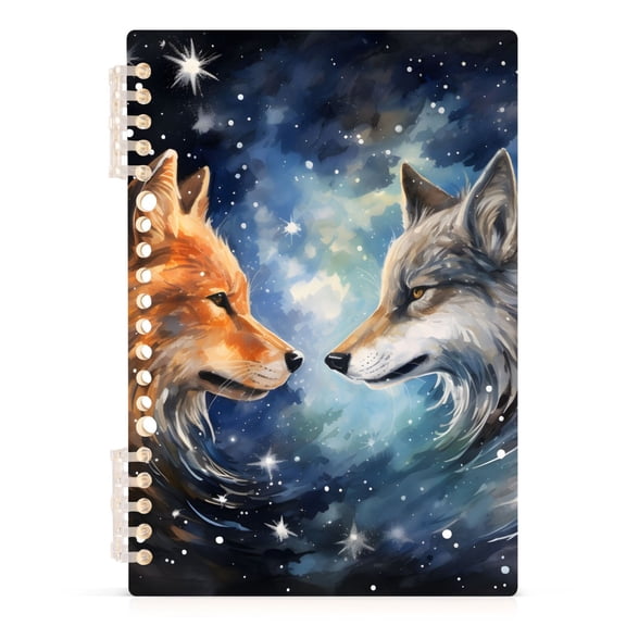 Two Wolf in Starry Sky Spiral Journal Notebook College Ruled Notebook 8.3" x 5.7" A5 Lined Thick Paper Page