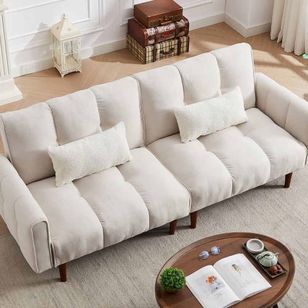 Leumius Convertible Futon Sofa Bed, Modern Linen Fabric Adjustable Couch Sleeper Sofa, Beige