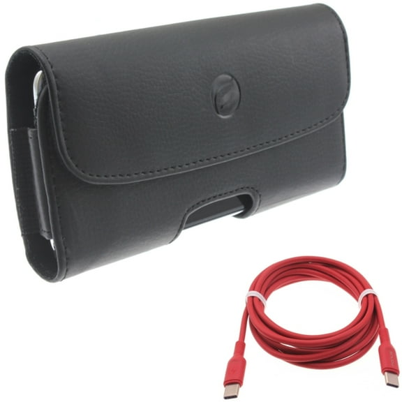 Case Belt Clip   Red 6ft Long Cable for Motorola One 5G Ace Phone - Leather Holster Cover Pouch and  USB-C to Type-C PD Fast Charger Cord Power Combo for Motorola One 5G Ace