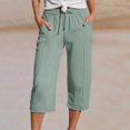 thumbnail image 2 of ABATAB Womens Capri Pants Casual Summer Cotton Linen Capris Drawstring Elastic Waisted Wide Leg Cropped Trouser, 2 of 6