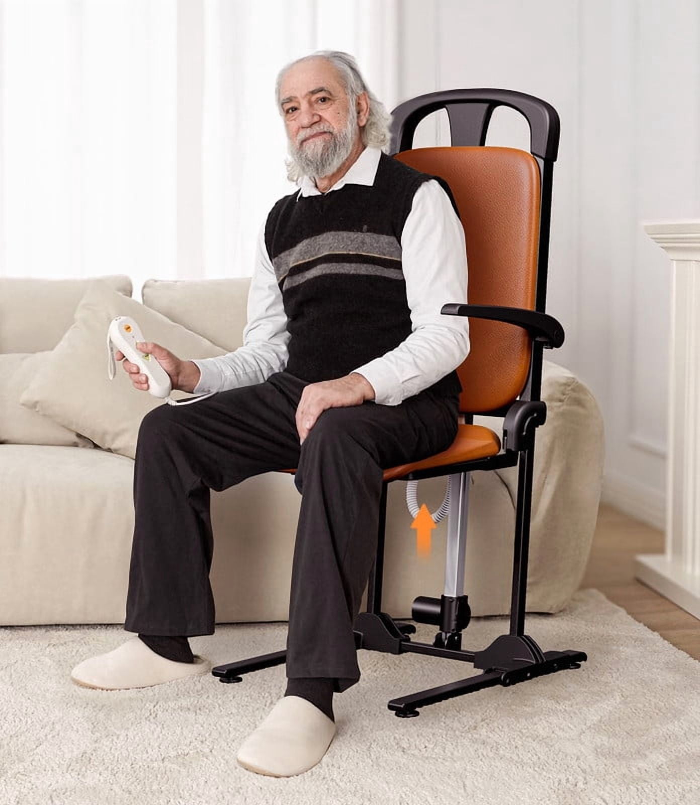 Upgrade Electric Chair Lift for Elderly Falls, Heavy Duty Lift Chair with T-stabilized Base, Help You Get Up from Floor, Support Up to 440 LBS, AX15 (Orange)