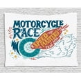 thumbnail image 1 of Motorcycle Tapestry, Colorful Composition with a Bike Tire Speed Masters Quote with Grunge Effect, Wall Hanging for Bedroom Living Room Dorm Decor, 60W X 40L Inches, Multicolor, by Ambesonne, 1 of 2