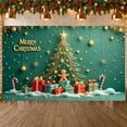 thumbnail image 4 of Gold Decorative Christmas Banner Christmas Tree Design Merry Christmas Banner Gift Pattern Green Background Holiday Banner for Christmas Party Family Gathering Indoor Decoration, 4 of 9