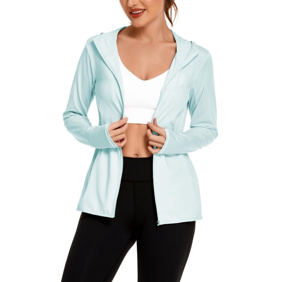 Pinspark Women's UPF 50 Sun Protection Hoodie Jacket Cooling Long Sleeve Athletic Running Shirt Lightweight Full Zip Workout Top for Hiking Travel
