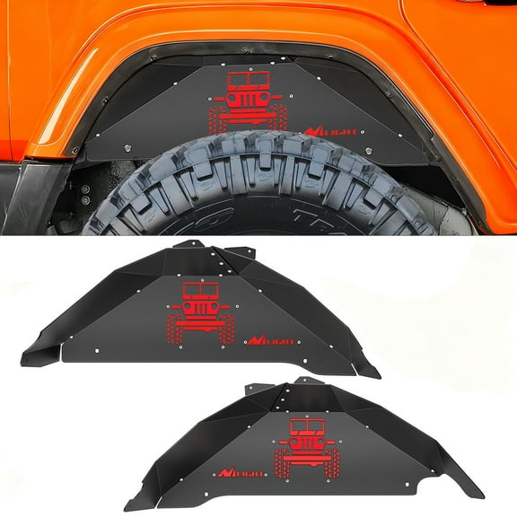 Nilight Rear Inner Fender Liners Steel Wheel Cover Fit for 2007-2018 Wrangler JK JKU 4WD (4-Door/2-Door) Unlimited Bolt-on Style Fender Flares Splash Guards,2 Years Warranty