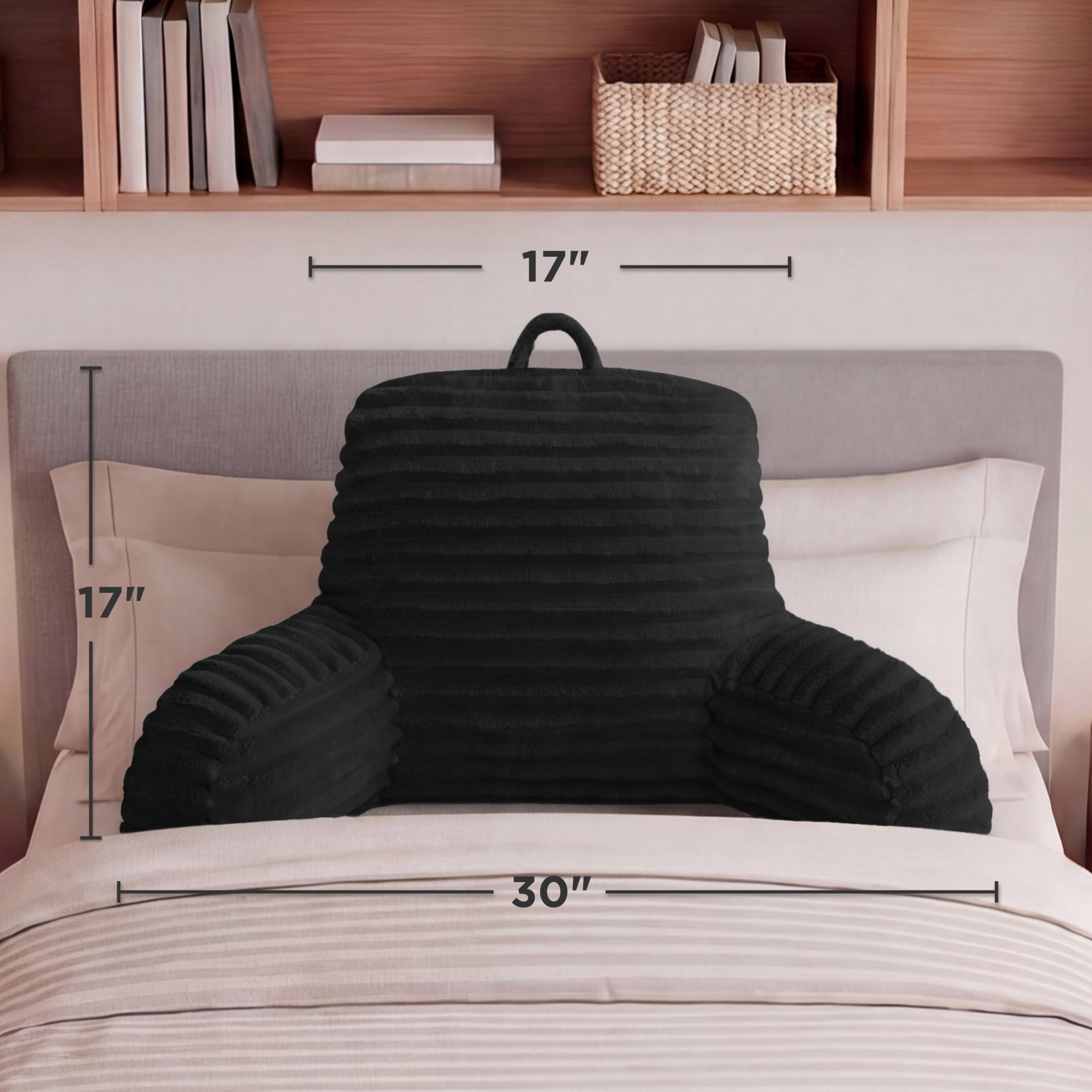 The Sheet Lab Ribbed Plush Backrest Pillow, Black, 30" x 17" x 17"