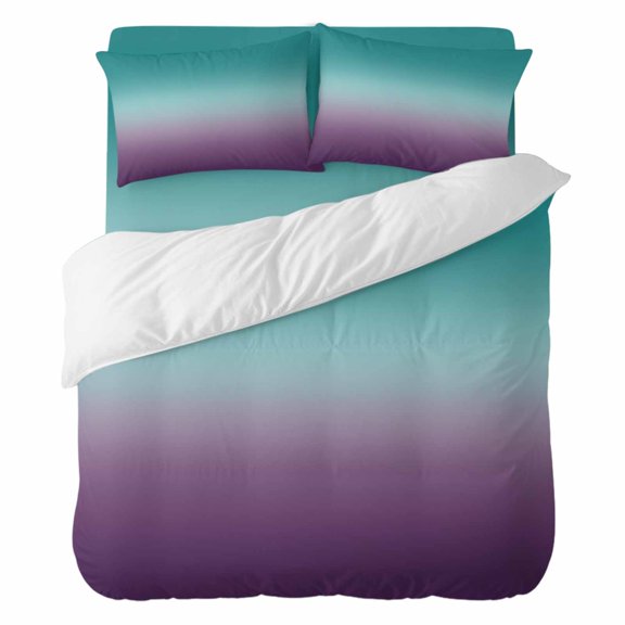 Cyan Turquoise King Duvet Cover Set 4pcs Purple Gridient Soft Cozy All Season Bed Sheet Set, 1 Duvet Cover 1 Sheet and 2 Pillowcases (No Comforter)