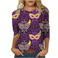 thumbnail image 2 of DDAPJ pyju Mardi Gras Shirts Womens 3/4 Sleeve Tops New Orleans Carnival Party Tee Shirt Funny Mask Graphic Tees Holiday Blouses Purple XXXXXL, 2 of 3
