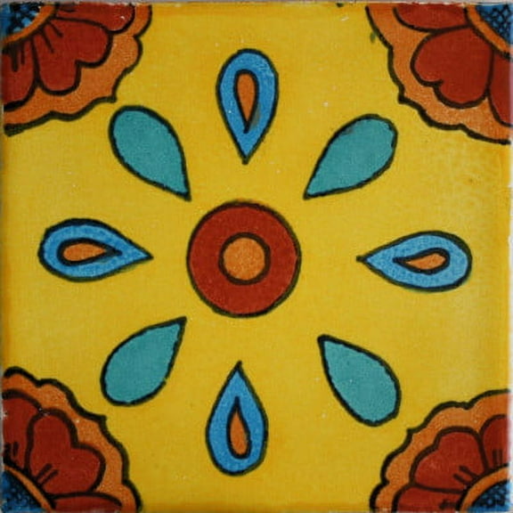 4.2x4.2 Canary Talavera Mexican Tile, Set of 9 pcs