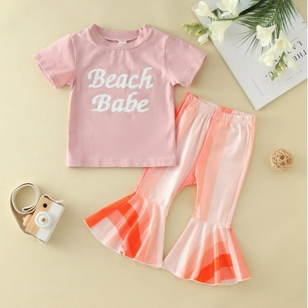 

TOWED22 Baby Girl Summer Outfits Kid Baby Girls Boys Summer Outfits Short Sleeve Rainbow T-Shirt Top Shorts 2Pcs Tracksuit Clothes Set Red