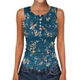 thumbnail image 2 of Floral Print Henley Tank Tops for Women, Sleeveless Ribbed Knit Button Up Casual Summer Slim Fit Tops Blue 2XL, 2 of 4