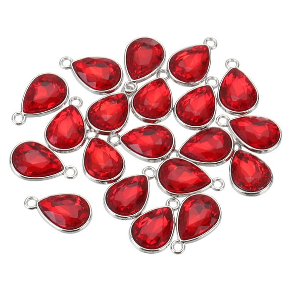 20PCS 12x20mm Alloy Glass Crystal Teardrop Charm Jewelry Making Charm for Necklaces, Bracelets Red