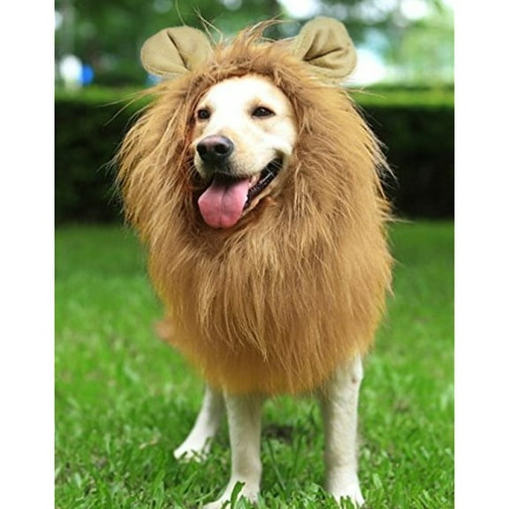 OTVIAP Lion Mane Costume, Faux Fur, Holiday, Large Medium Dog Apparel, Light Brown