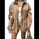thumbnail image 2 of Chaqueta de Ante Sintético para Mujer, Estilo Granate, Informal, con Cintura Ajustable y Bolsillos Caqui L, 2 of 10