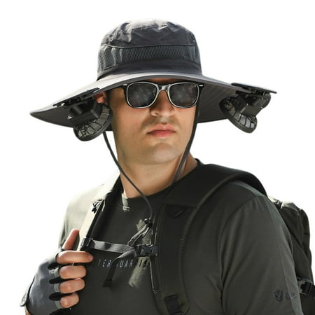 Wide Brim Solar Fan Outdoor Fishing Hat Mens Sun Hat with 2 Solar Fan Fishing Hats Sunscreen Sun Hat with Fan Solar Fan Hat