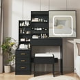 thumbnail image 1 of Towallmark Modern Vanity Desk with Sliding LED Mirror, 4 Drawers, Power Outlet, Storage Shelves, Adjustable Lighting, Cushioned Stool – Bedroom Makeup Table, Black, 1 of 7