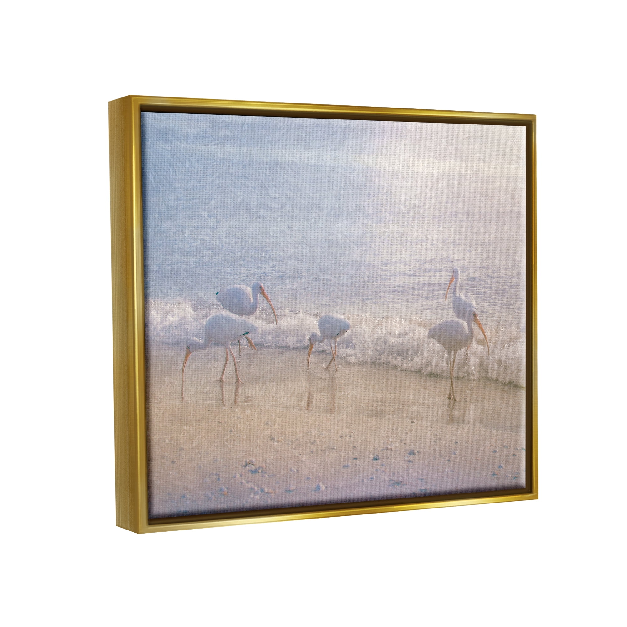 Stupell Seaside Waves Bird Flock Grazing Landscape Painting Gold Floater Framed Art Print Wall Art