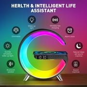 GPED Bluetooth Atmosphere Lamp Alarm Clock, 15W Fast Wireless Charger, Dimmable Night Light