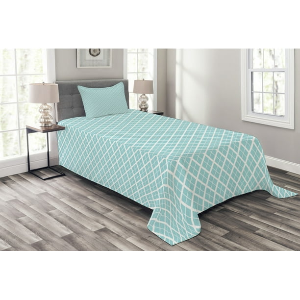 Aqua Bedspread Set, Ocean Themed Pattern Swirled Waves Seascape in
