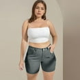 thumbnail image 4 of Cargo Shorts Women Elastic Mid Rise Outdoor Hiking Athletic Button Denim Knee Bermuda Plus Size Casual Lady Clothes W/Pockets Dark Gray S 8" inseam, 4 of 8