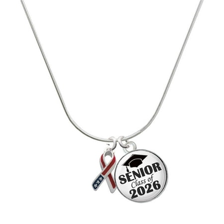 Delight Jewelry Silver-tone Patriotic Ribbon – Silvertone Senior Class of 2026 Dome Necklace 18